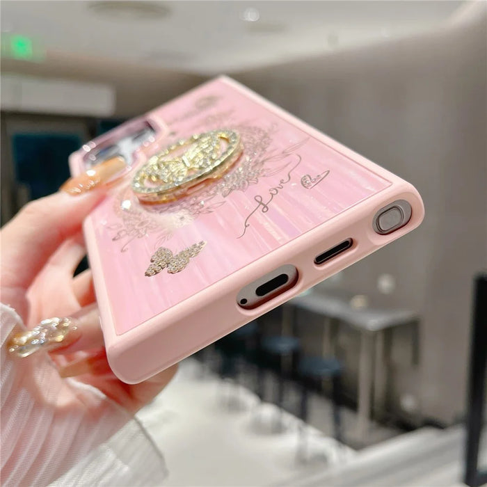 For Samsung Galaxy S25 Ultra Case Aurora Butterfly Pattern TPU + PC Phone Back Cover with Kickstand - White - 4
