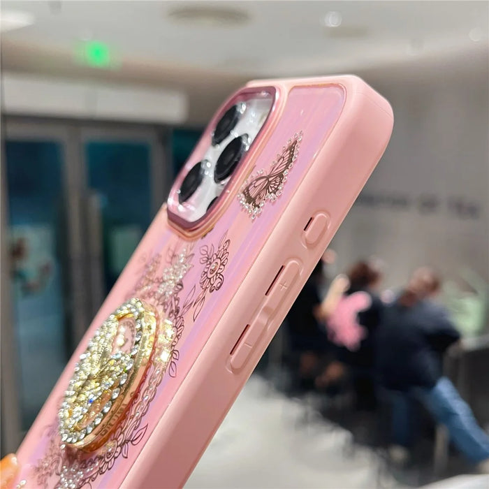 For iPhone 16 Pro Max Case Aurora Butterfly Pattern TPU + PC Phone Back Cover with Kickstand - Purple - 5