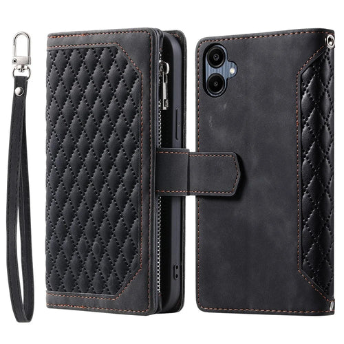 Style 005 For Samsung Galaxy A06 5G Wallet Case Rhombus Stitching Line PU Leather Phone Cover - Black - 1