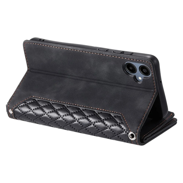 Style 005 For Samsung Galaxy A06 5G Wallet Case Rhombus Stitching Line PU Leather Phone Cover - Black - 4
