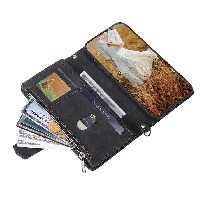 Style 005 For Samsung Galaxy A06 5G Wallet Case Rhombus Stitching Line PU Leather Phone Cover - Black - 5