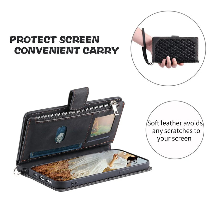 Style 005 For Samsung Galaxy A06 5G Wallet Case Rhombus Stitching Line PU Leather Phone Cover - Black - 7