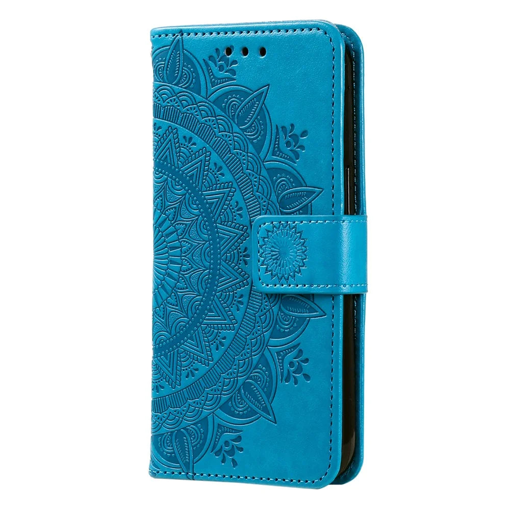 For Samsung Galaxy A06 5G Stand Case Imprinted Totem PU Leather Wallet Phone Cover - Blue - 5