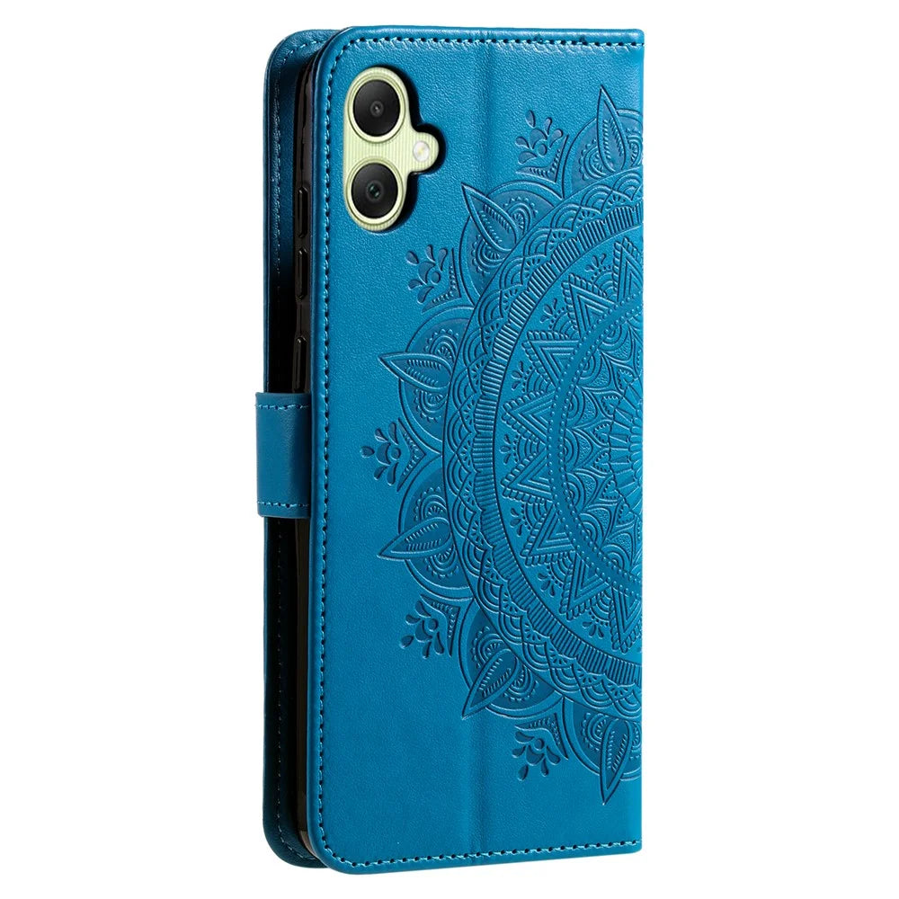 For Samsung Galaxy A06 5G Stand Case Imprinted Totem PU Leather Wallet Phone Cover - Blue - 6
