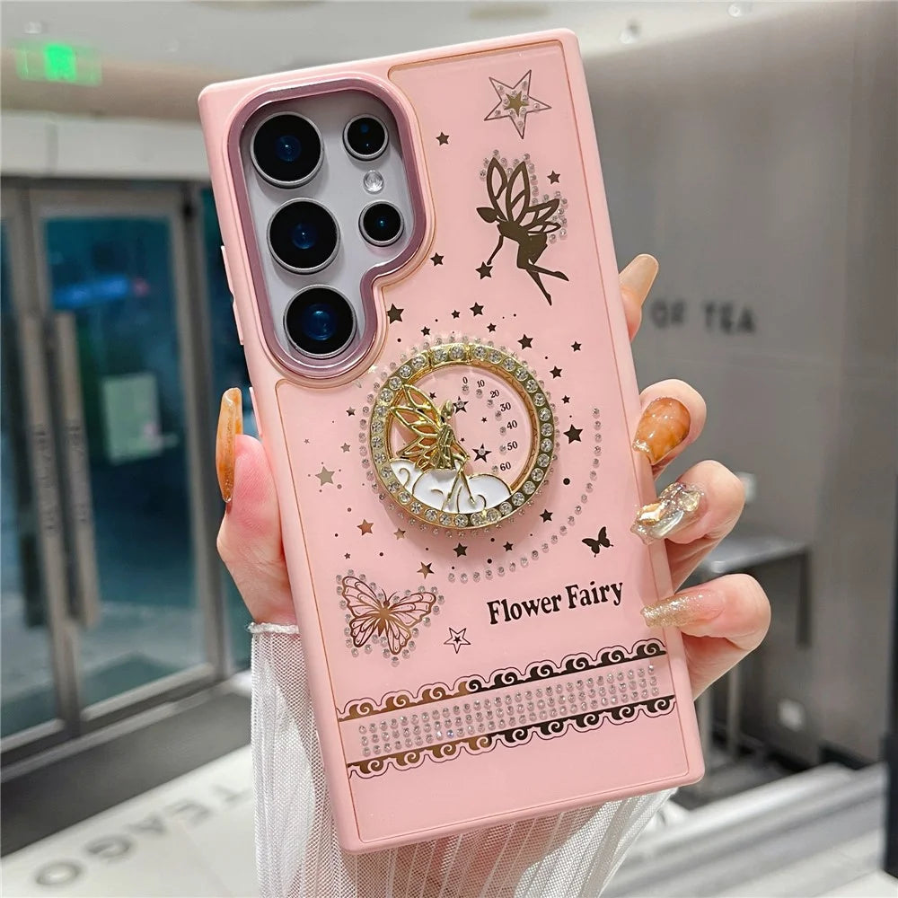 For Samsung Galaxy S25 Ultra Case Flower Fairy Pattern TPU + PC Phone Back Cover with Kickstand - Pink - 1