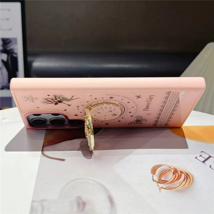 For Samsung Galaxy S25 Ultra Case Flower Fairy Pattern TPU + PC Phone Back Cover with Kickstand - Pink - 2