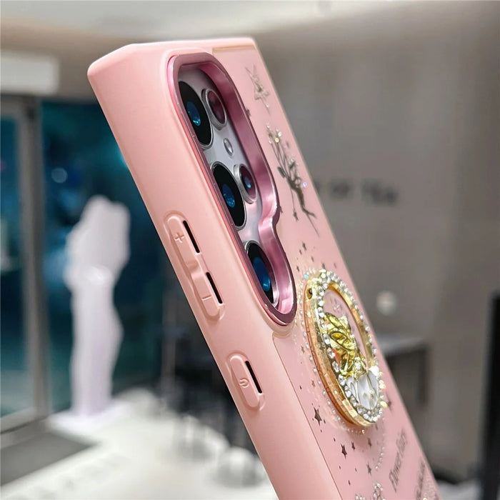 For Samsung Galaxy S25 Ultra Case Flower Fairy Pattern TPU + PC Phone Back Cover with Kickstand - Pink - 5
