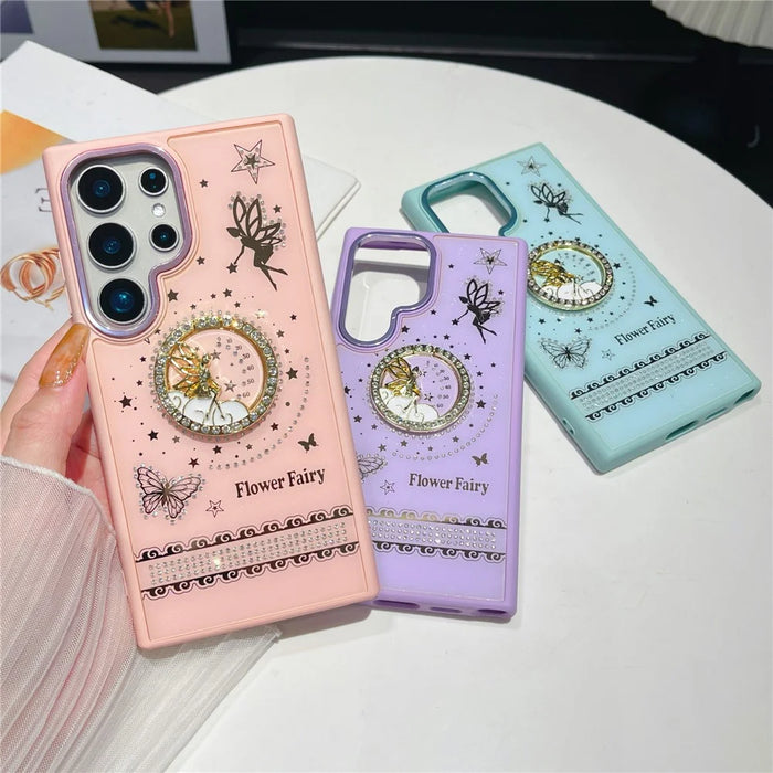 For Samsung Galaxy S25 Ultra Case Flower Fairy Pattern TPU + PC Phone Back Cover with Kickstand - Pink - 6