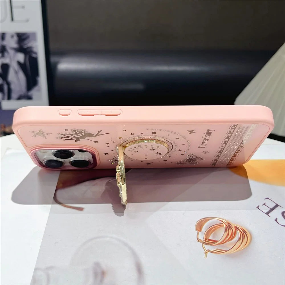 For iPhone 16 Pro Max Case Flower Fairy Pattern TPU + PC Phone Back Cover with Kickstand - Pink - 2
