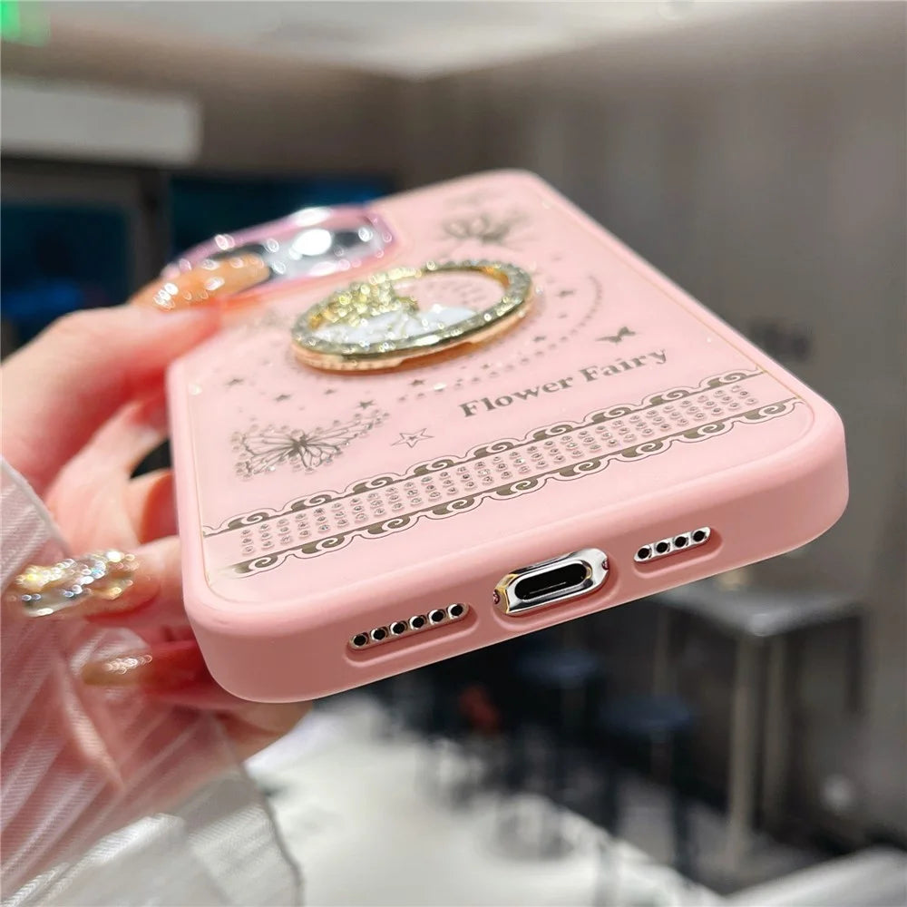 For iPhone 16 Pro Max Case Flower Fairy Pattern TPU + PC Phone Back Cover with Kickstand - Pink - 4