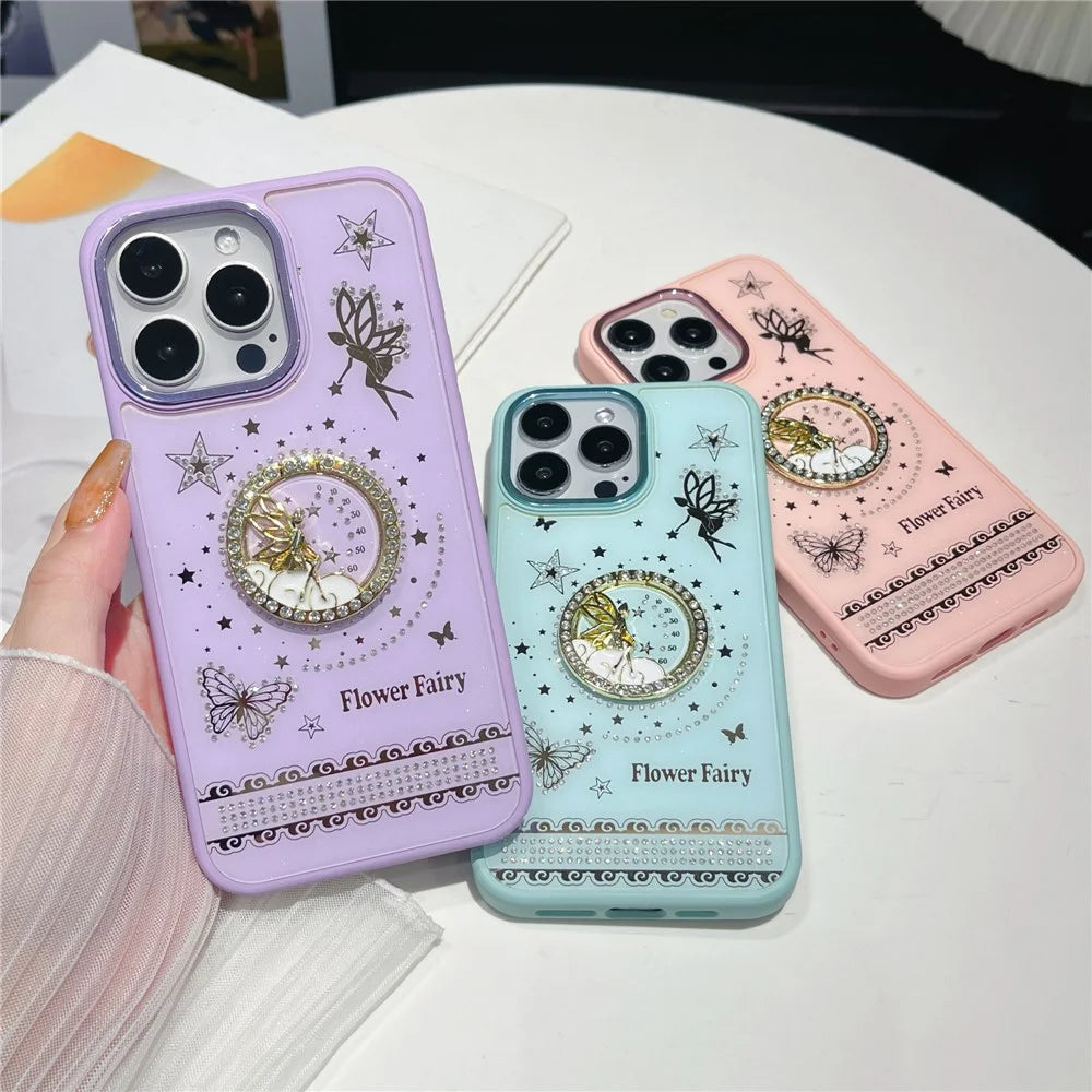 For iPhone 16 Pro Max Case Flower Fairy Pattern TPU + PC Phone Back Cover with Kickstand - Pink - 6