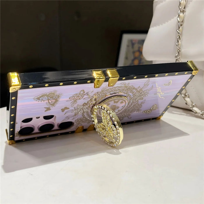 For Samsung Galaxy S25 Ultra Cases Rhinestone Decor Butterfly Pattern TPU + PC Phone Cover - Purple - 2