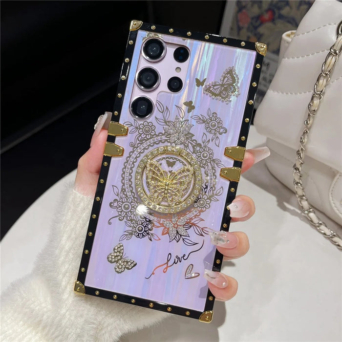 For Samsung Galaxy S25 Ultra Cases Rhinestone Decor Butterfly Pattern TPU + PC Phone Cover - Purple - 3