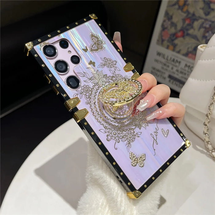 For Samsung Galaxy S25 Ultra Cases Rhinestone Decor Butterfly Pattern TPU + PC Phone Cover - Purple - 4