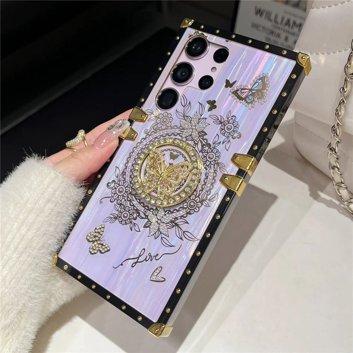 For Samsung Galaxy S25 Ultra Cases Rhinestone Decor Butterfly Pattern TPU + PC Phone Cover - Purple - 5