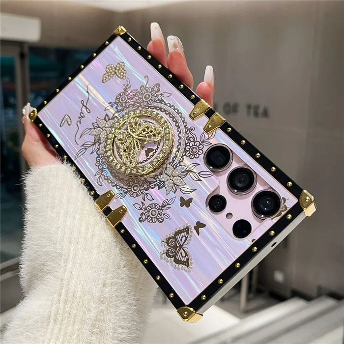 For Samsung Galaxy S25 Ultra Cases Rhinestone Decor Butterfly Pattern TPU + PC Phone Cover - Purple - 6
