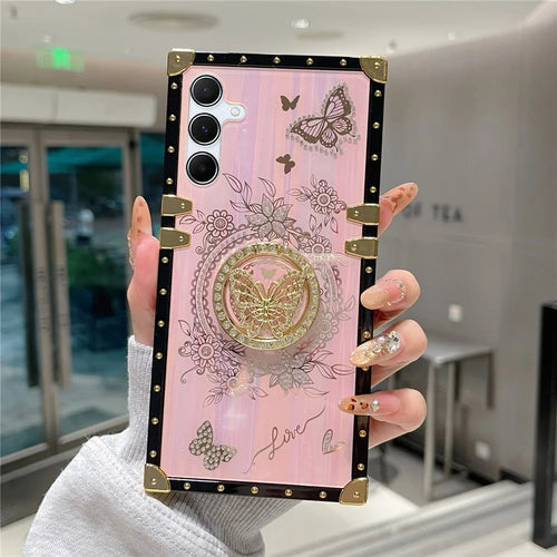 For Samsung Galaxy A36 5G / A56 5G Cases Rhinestone Decor Butterfly Pattern TPU + PC Phone Cover - Pink - 1