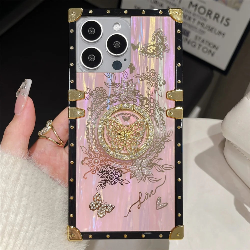 For iPhone 16 Pro Max Cases Rhinestone Decor Butterfly Pattern TPU + PC Phone Cover - Pink - 1