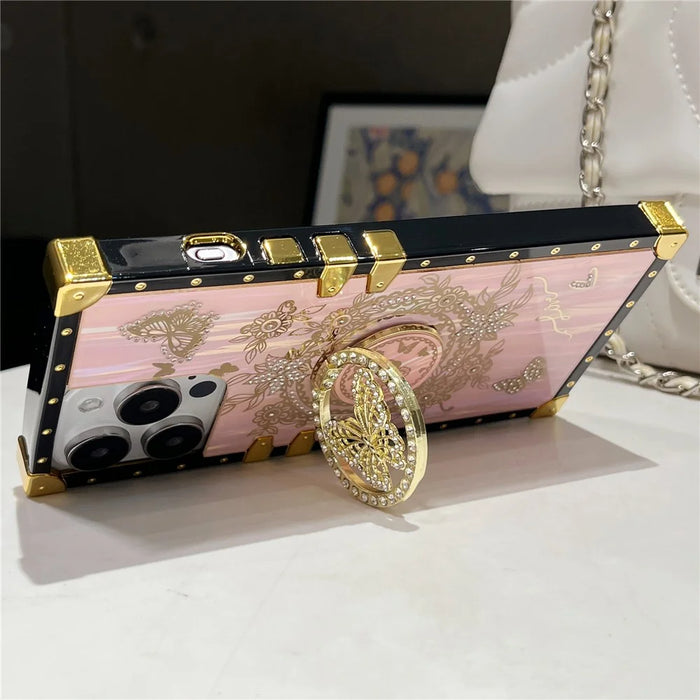 For iPhone 16 Pro Max Cases Rhinestone Decor Butterfly Pattern TPU + PC Phone Cover - Pink - 2