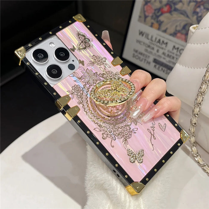 For iPhone 16 Pro Max Cases Rhinestone Decor Butterfly Pattern TPU + PC Phone Cover - Pink - 3