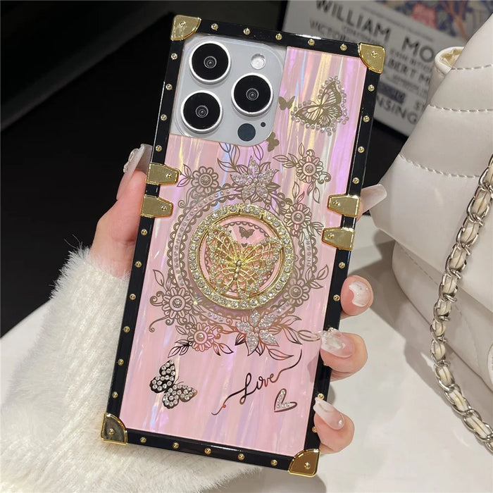 For iPhone 16 Pro Max Cases Rhinestone Decor Butterfly Pattern TPU + PC Phone Cover - Pink - 5