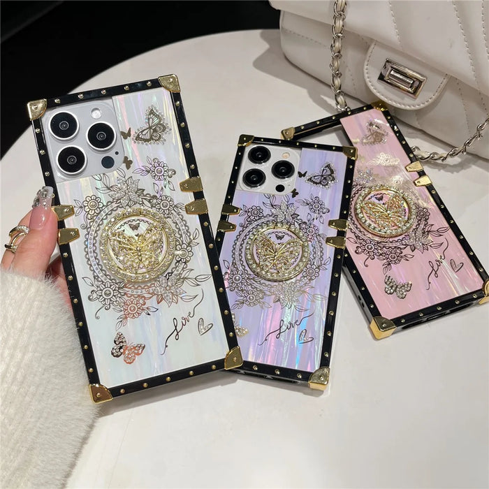 For iPhone 16 Pro Max Cases Rhinestone Decor Butterfly Pattern TPU + PC Phone Cover - Pink - 7
