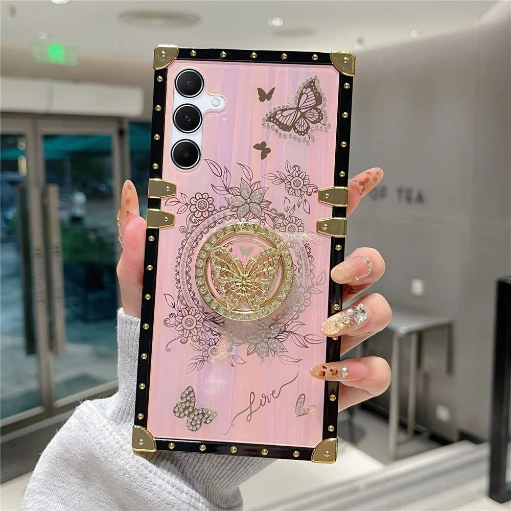 For Samsung Galaxy A55 5G Cases Rhinestone Decor Butterfly Pattern TPU + PC Phone Cover - Pink - 1