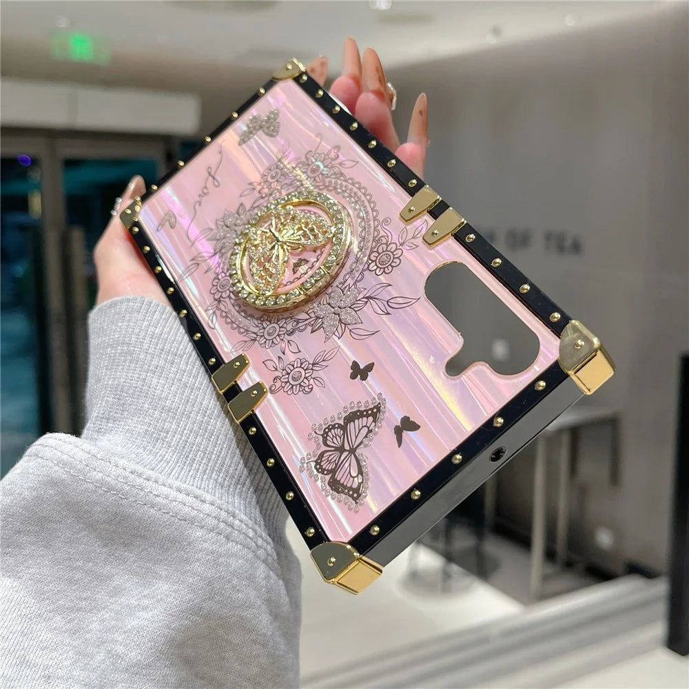 For Samsung Galaxy A55 5G Cases Rhinestone Decor Butterfly Pattern TPU + PC Phone Cover - Pink - 4