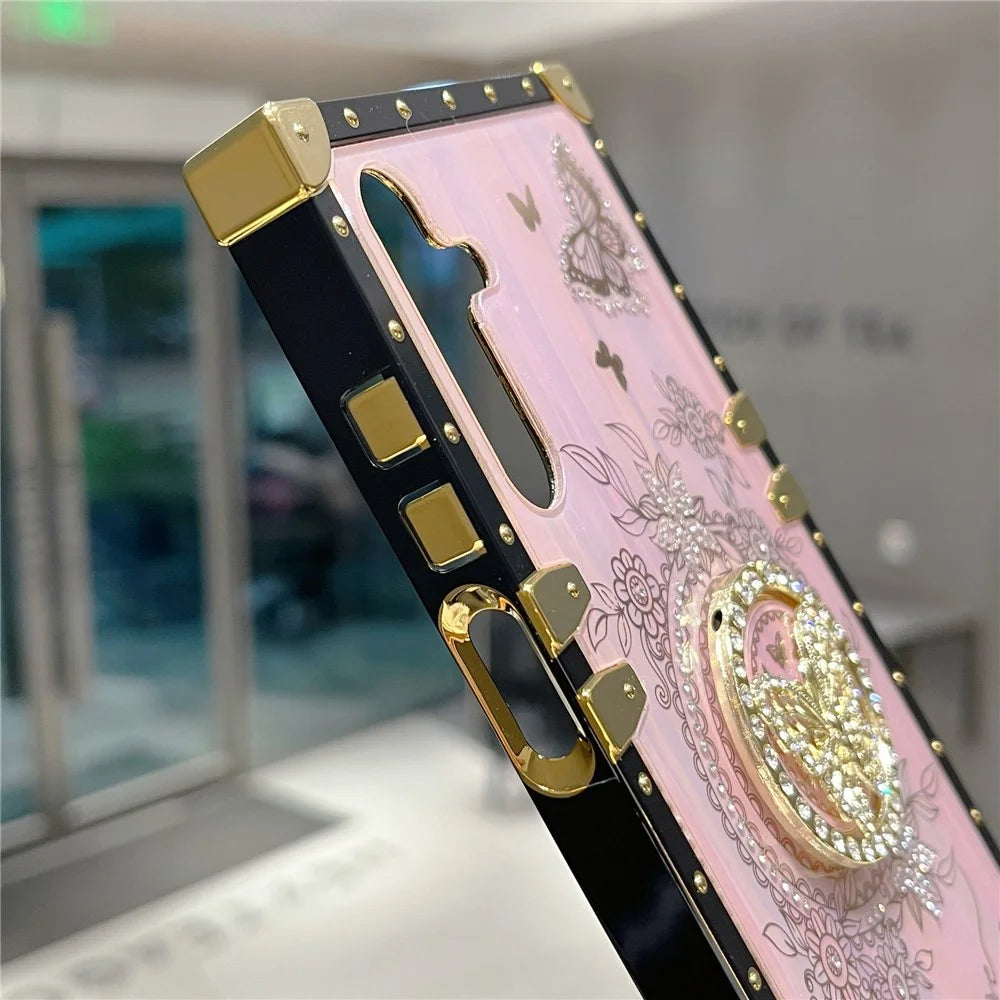 For Samsung Galaxy A55 5G Cases Rhinestone Decor Butterfly Pattern TPU + PC Phone Cover - Pink - 6