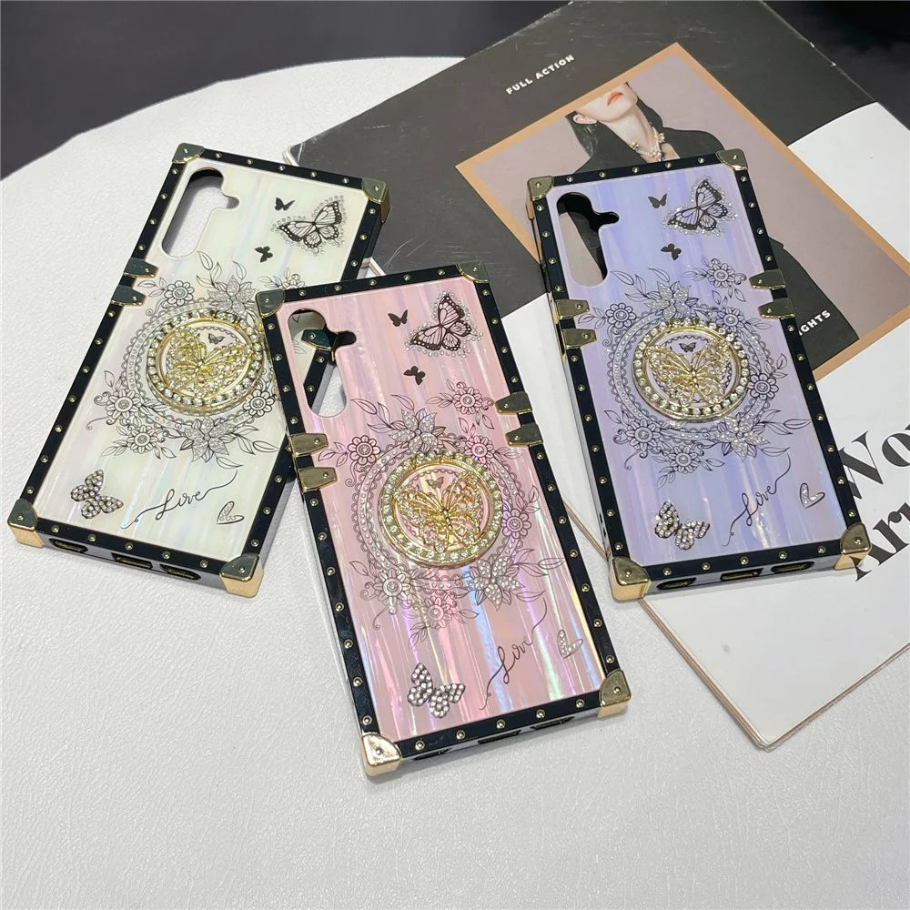 For Samsung Galaxy A55 5G Cases Rhinestone Decor Butterfly Pattern TPU + PC Phone Cover - Pink - 7