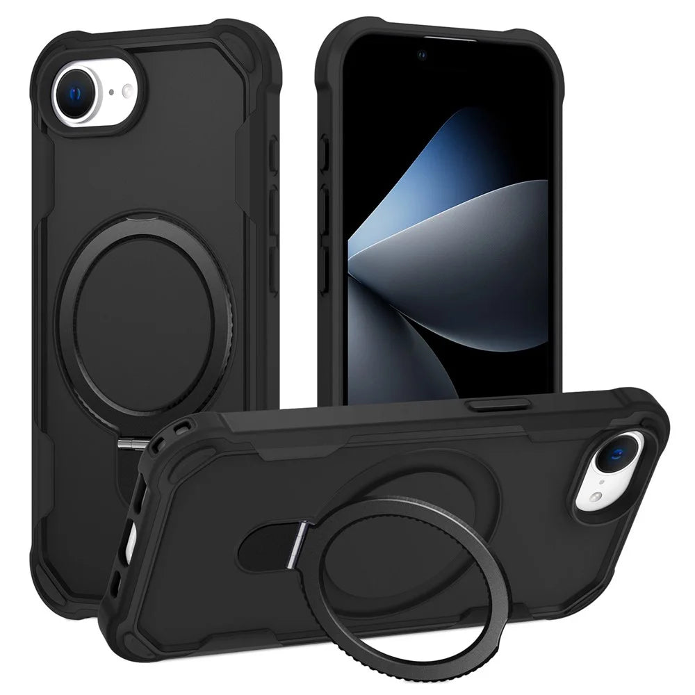 For iPhone 17e / 16e Case Compatible with MagSafe Kickstand TPU + PC Shockproof Phone Back Cover - Black - 1