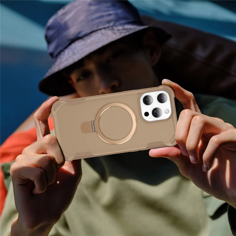 For iPhone 16 Pro Case Compatible with MagSafe Kickstand TPU + PC Shockproof Phone Back Cover - Gold - 7
