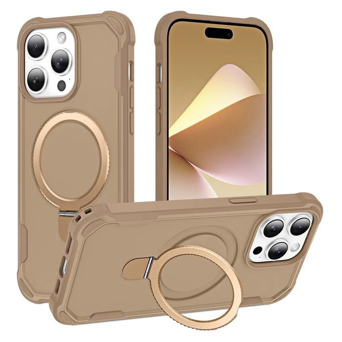 For iPhone 16 Pro Max Case Compatible with MagSafe Kickstand TPU + PC Shockproof Phone Back Cover - Gold - 1