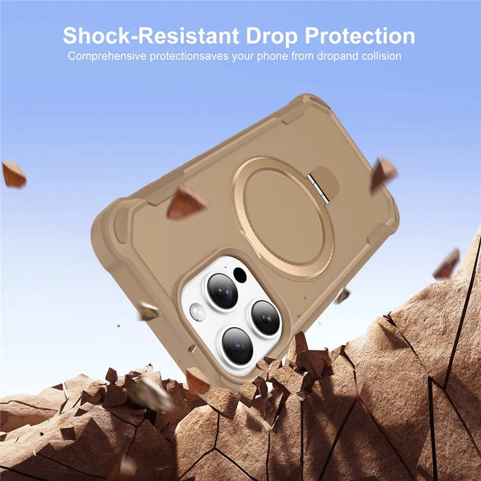 For iPhone 16 Pro Max Case Compatible with MagSafe Kickstand TPU + PC Shockproof Phone Back Cover - Gold - 2