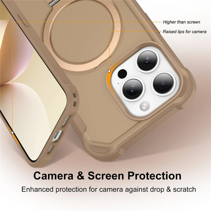 For iPhone 16 Pro Max Case Compatible with MagSafe Kickstand TPU + PC Shockproof Phone Back Cover - Gold - 3