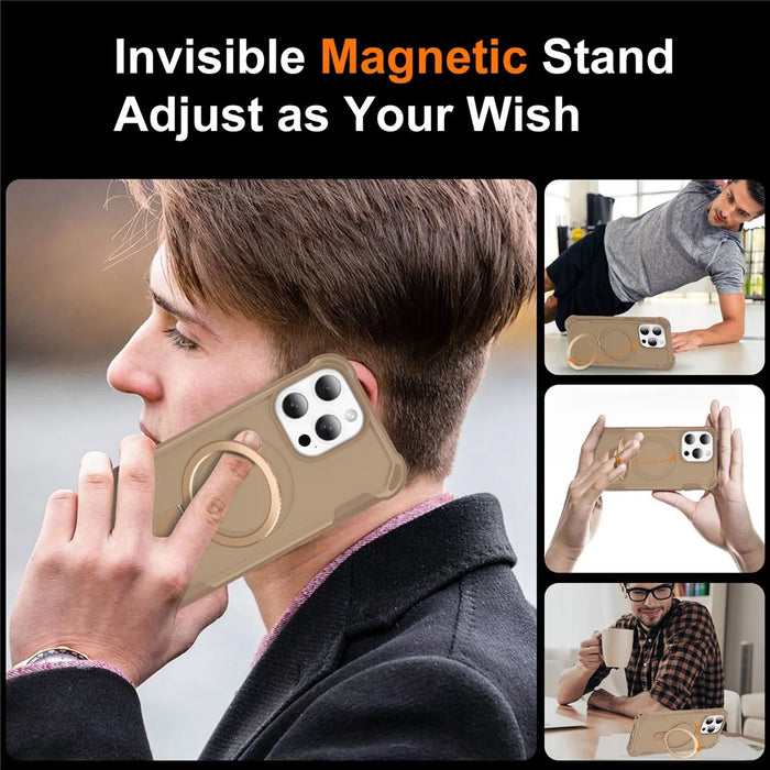 For iPhone 16 Pro Max Case Compatible with MagSafe Kickstand TPU + PC Shockproof Phone Back Cover - Gold - 6