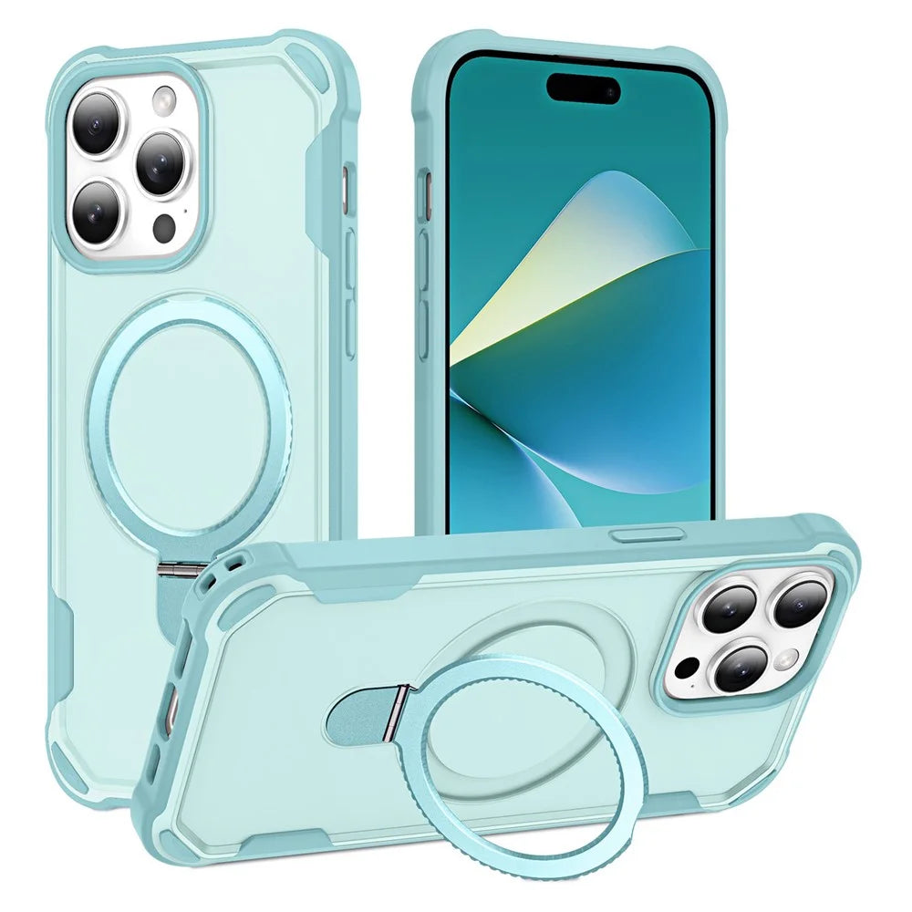 For iPhone 14 Pro Case Compatible with MagSafe Kickstand TPU + PC Shockproof Phone Back Cover - Lake Blue - 1