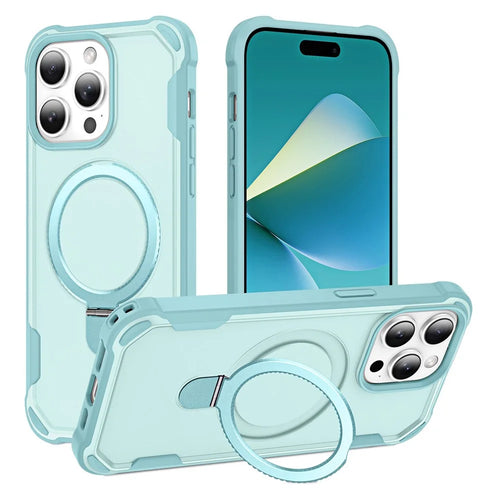 For iPhone 14 Pro Case Compatible with MagSafe Kickstand TPU + PC Shockproof Phone Back Cover - Lake Blue - 1