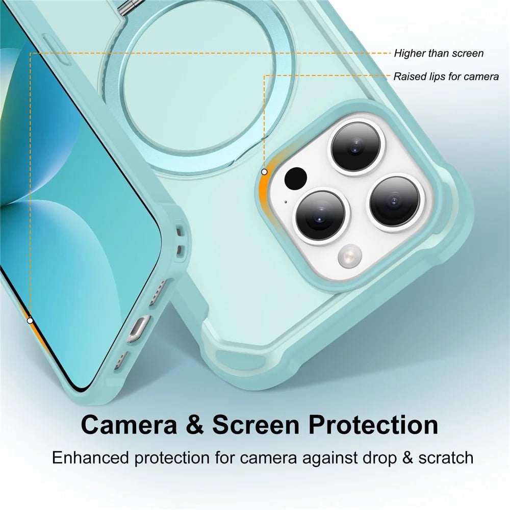 For iPhone 14 Pro Case Compatible with MagSafe Kickstand TPU + PC Shockproof Phone Back Cover - Lake Blue - 3