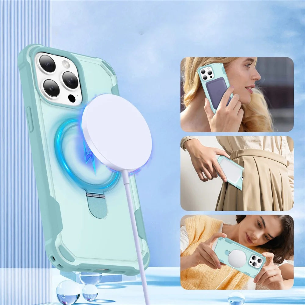 For iPhone 14 Pro Case Compatible with MagSafe Kickstand TPU + PC Shockproof Phone Back Cover - Lake Blue - 5