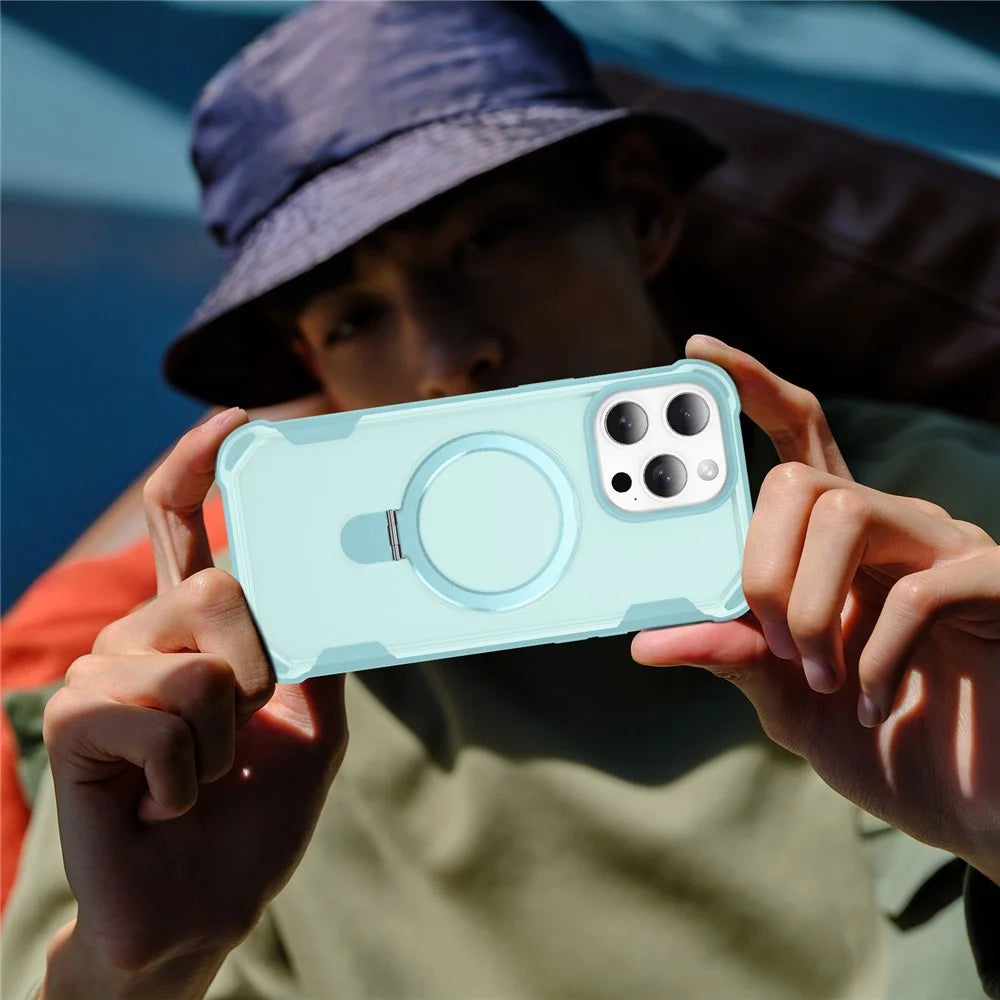 For iPhone 14 Pro Case Compatible with MagSafe Kickstand TPU + PC Shockproof Phone Back Cover - Lake Blue - 7