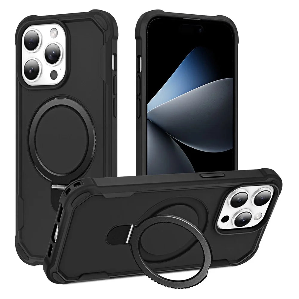 For iPhone 14 Pro Max Case Compatible with MagSafe Kickstand TPU + PC Shockproof Phone Back Cover - Black - 1