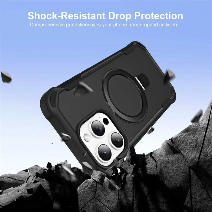 For iPhone 14 Pro Max Case Compatible with MagSafe Kickstand TPU + PC Shockproof Phone Back Cover - Black - 2