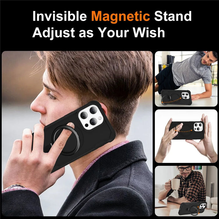 For iPhone 14 Pro Max Case Compatible with MagSafe Kickstand TPU + PC Shockproof Phone Back Cover - Black - 6