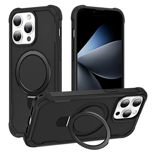 For iPhone 13 Pro Case Compatible with MagSafe Kickstand TPU + PC Shockproof Phone Back Cover - Black - 1