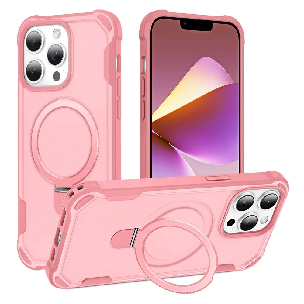 For iPhone 13 Pro Max Case Compatible with MagSafe Kickstand TPU + PC Shockproof Phone Back Cover - Pink - 1