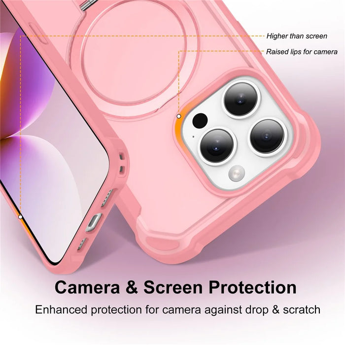 For iPhone 13 Pro Max Case Compatible with MagSafe Kickstand TPU + PC Shockproof Phone Back Cover - Pink - 3