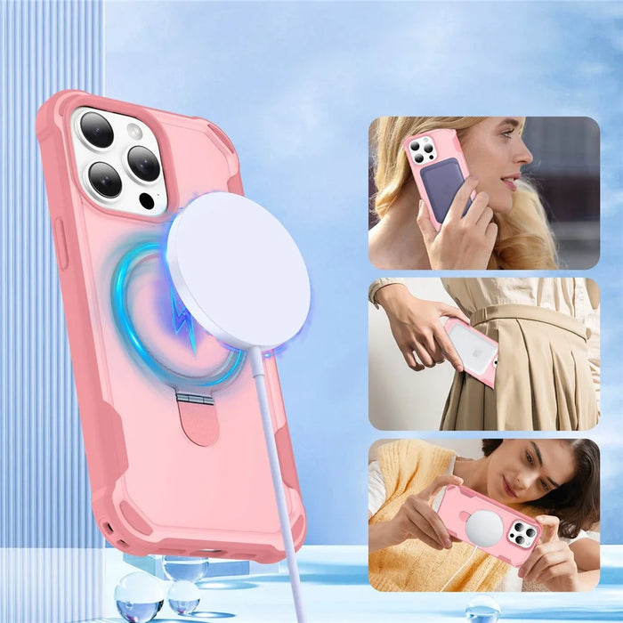 For iPhone 13 Pro Max Case Compatible with MagSafe Kickstand TPU + PC Shockproof Phone Back Cover - Pink - 5