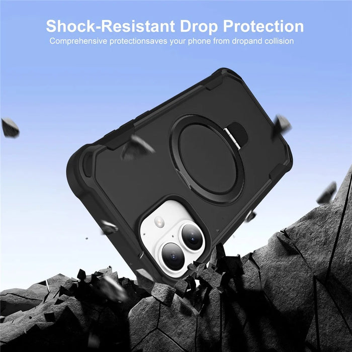 For iPhone 16 Case Compatible with MagSafe Kickstand TPU + PC Shockproof Phone Back Cover - Black - 2