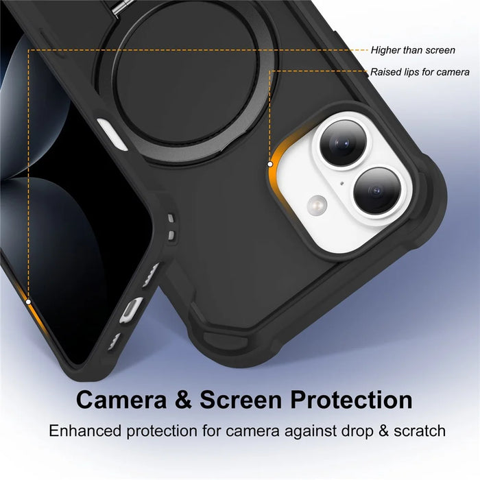 For iPhone 16 Case Compatible with MagSafe Kickstand TPU + PC Shockproof Phone Back Cover - Black - 3